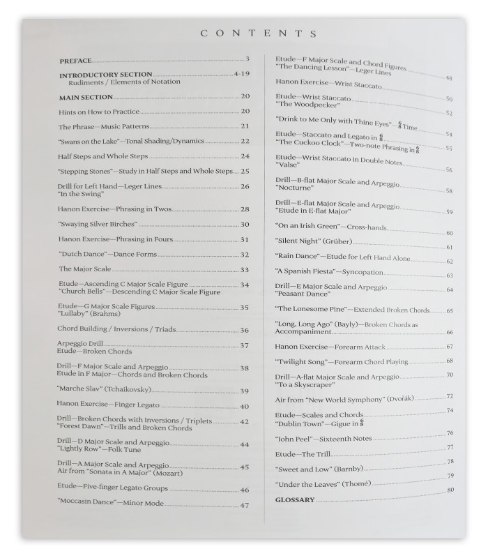 Índice do livro Thompson Adult Piano Course 1