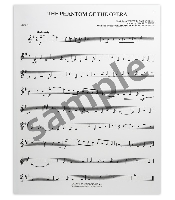 Amostra do livro The Phantom of the Opera Lloyd Webber para clarinete