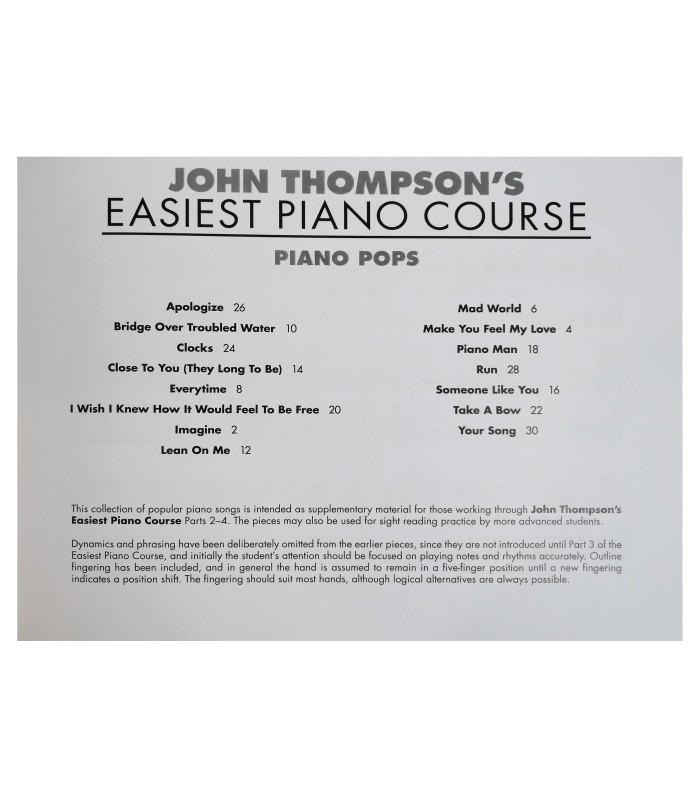 Thompson First Piano Pops's book table of contents