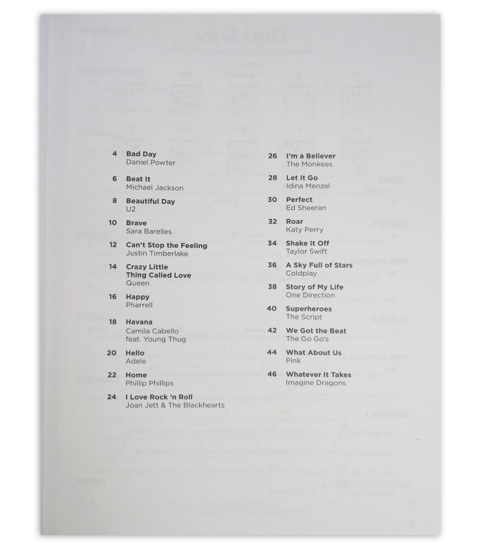 Índice do livro Pop Songs for Kids Really Easy Guitar