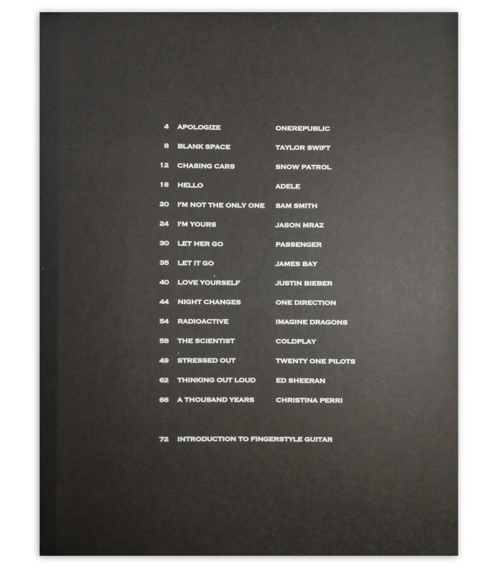 Índice do livro Fingerpicking Hit Songs 15 songs HL