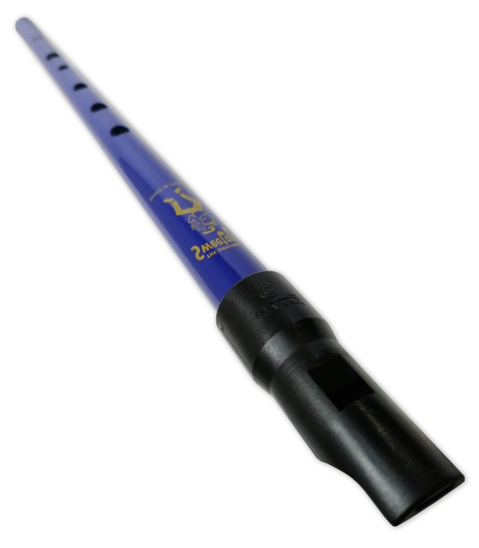 Mouthpiece detail of the tinwhistle Clarke model Sweetone in C and blue color