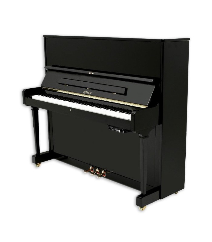 Foto do piano vertical Petrof modelo P125 F1 Higher Series com sistema Silent