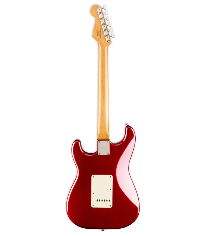 Back of the electric guitar Fender Squier model Classic Vibe Stratocater 60S RW in the color Candy Apple Red