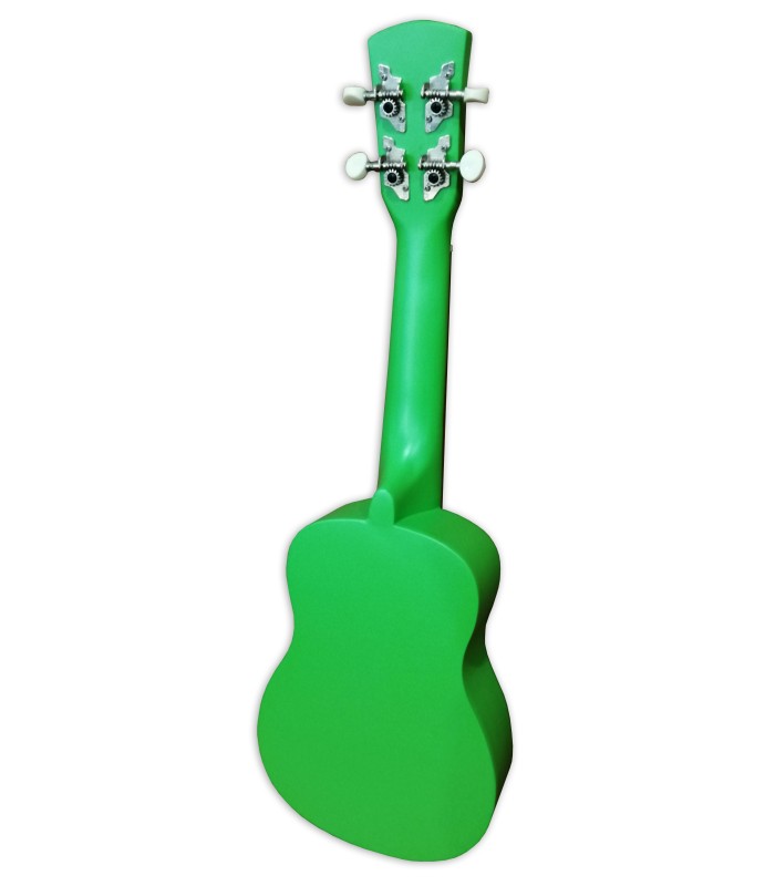 Back of the ukulele soprano Laka model VUS 15GR green