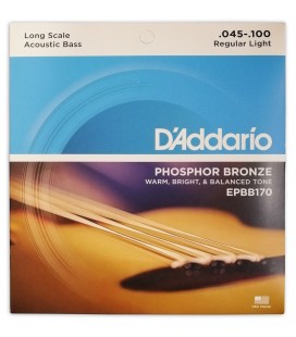 portada del juego de cuerdas Daddario modelo EPBB170 para bajo acústico calibres 045 100