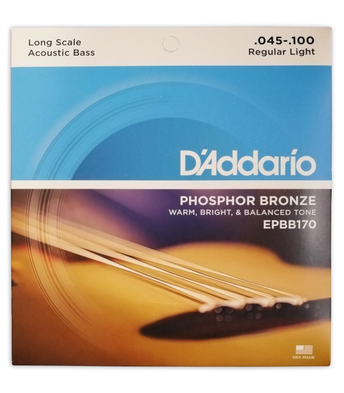 portada del juego de cuerdas Daddario modelo EPBB170 para bajo acústico calibres 045 100