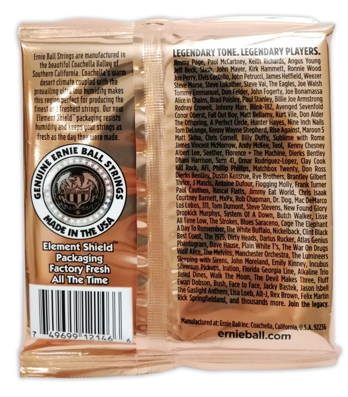 Contracapa do jogo de cordas Ernie Ball modelo 2146 Earthwood para guitarra acústica calibres 012 054