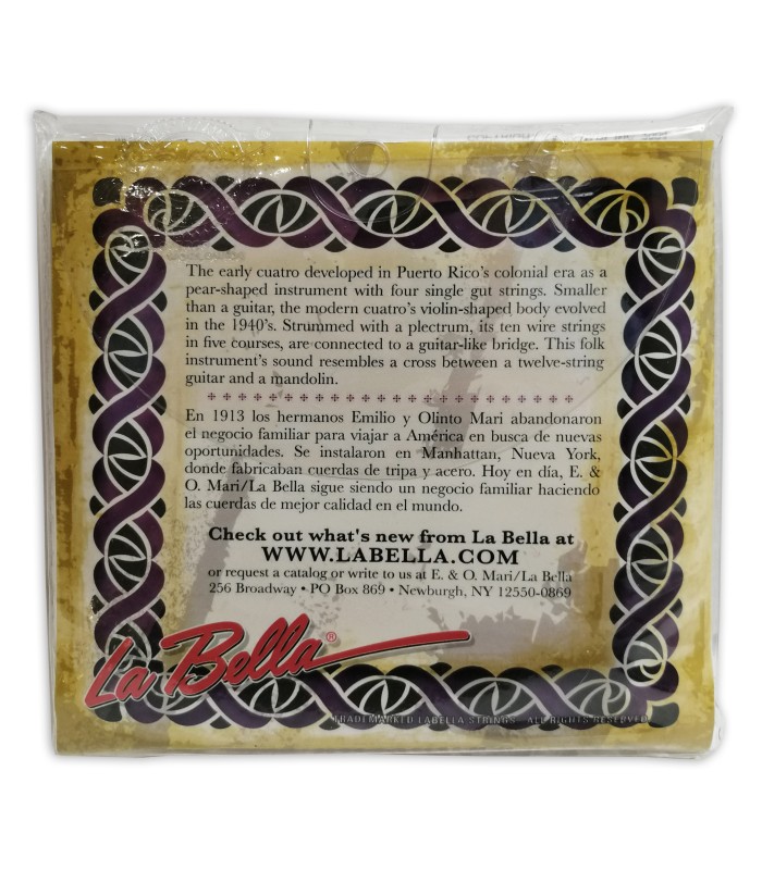 Package backcover of the string set LaBella model 700C for cuatro Puerto Rico