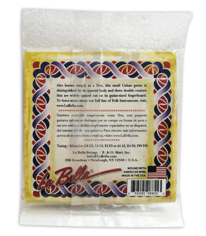 Contracapa da embalagem do jogo de cordas LaBella CT750 para tres cubano