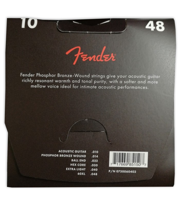 Package backcover of the string set Fender 60XL 010