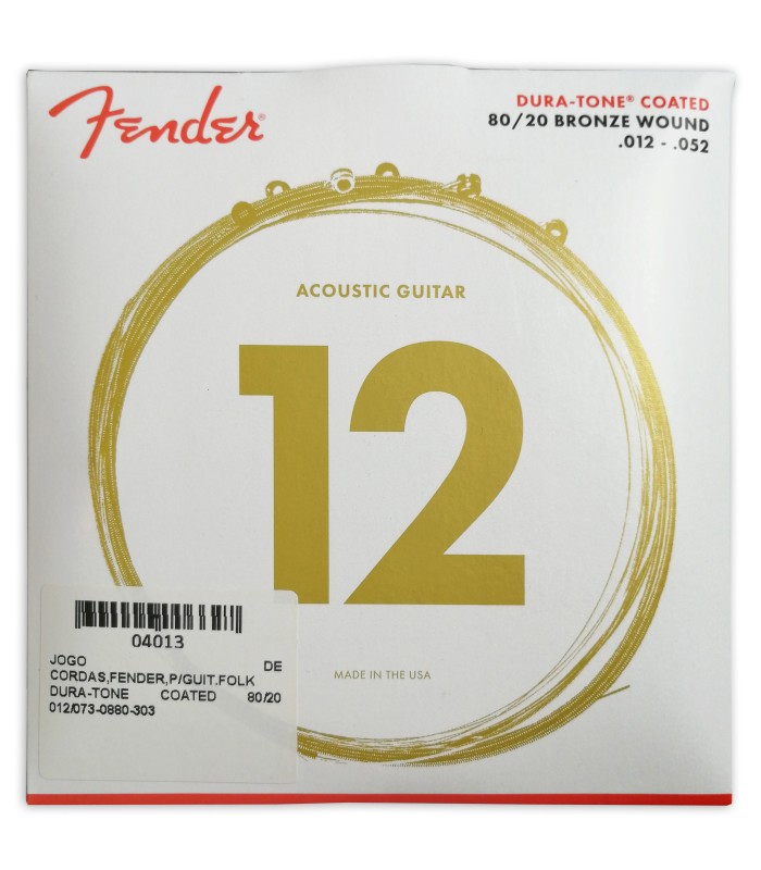 Capa da embalagem do jogo de cordas Fender Dura Tone Coated 80 20 Bronze 012