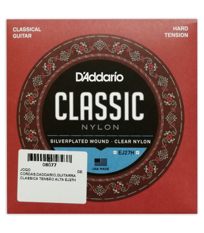 Package cover of the classical guitar string set Daddario EJ27H nylon high tension