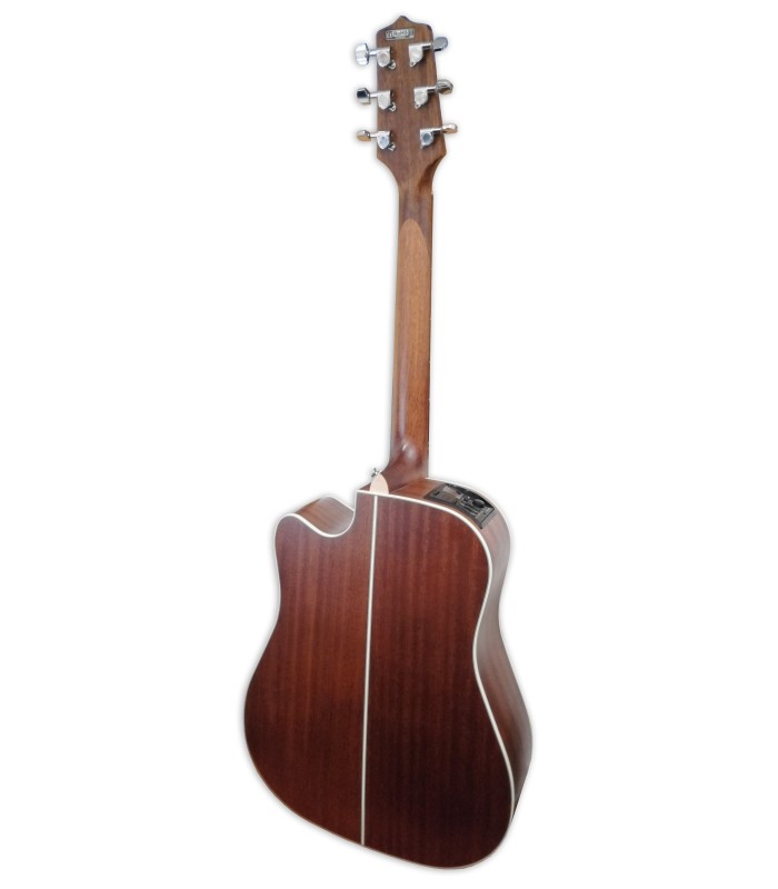 Fundo e ilhargas em mogno da guitarra eletroacústica Takamine modelo GD20CE NS CW