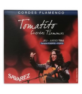 Portada del embalaje del juego de cuerdas Savarez modelo T50J Tomatito tensión alta
