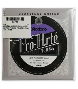 Portada del embalaje del juego de bajos DAddario LCX-3B Clásica LP Composite Core tension extra alta