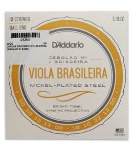 Photo of package cover of the string set dAddario EJ82C in Cebolão Mi tuning for viola caipira