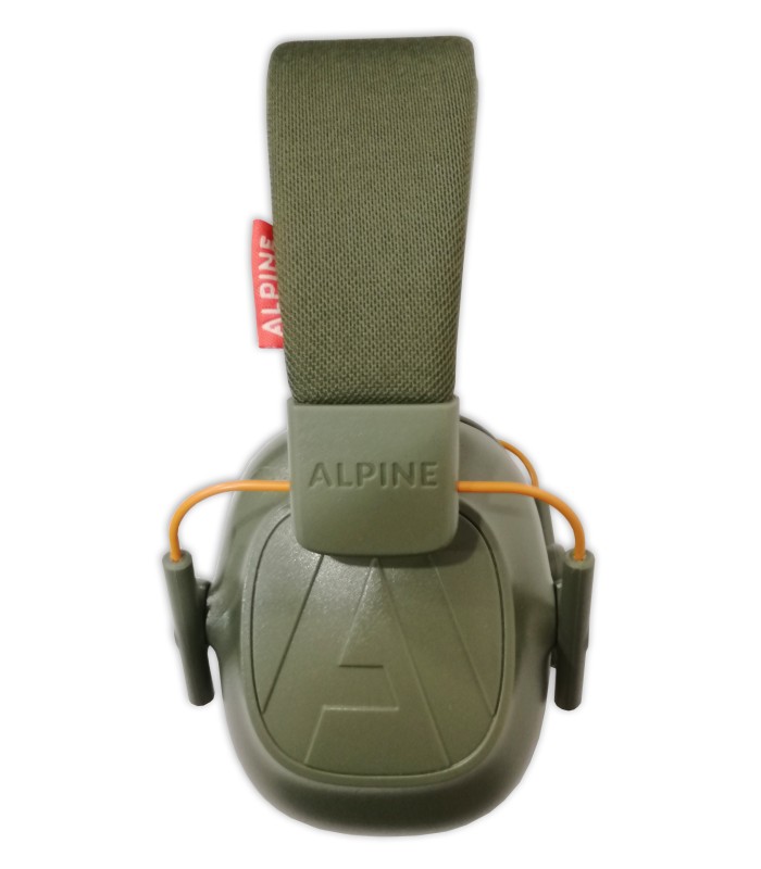 Detalle del protector auditivo Alpine modelo verde para niños