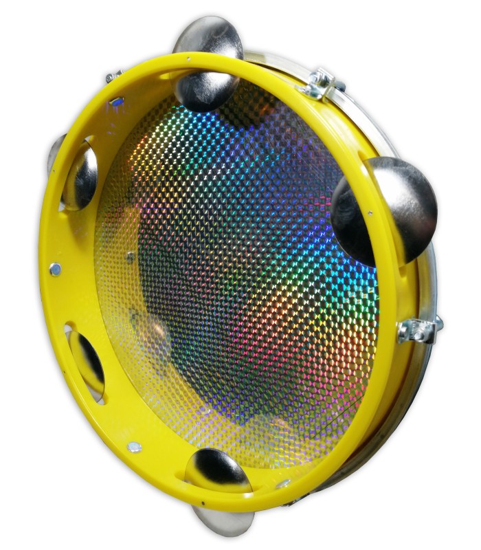 Detail of the yellow ABS rim of the pandeiro Izzo model IZ3438-30