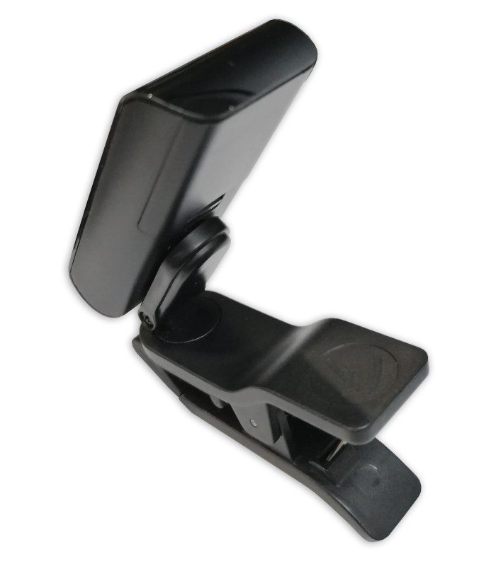 Detalhe da pinça do afinador cromático Fender modelo Original Tuner Black