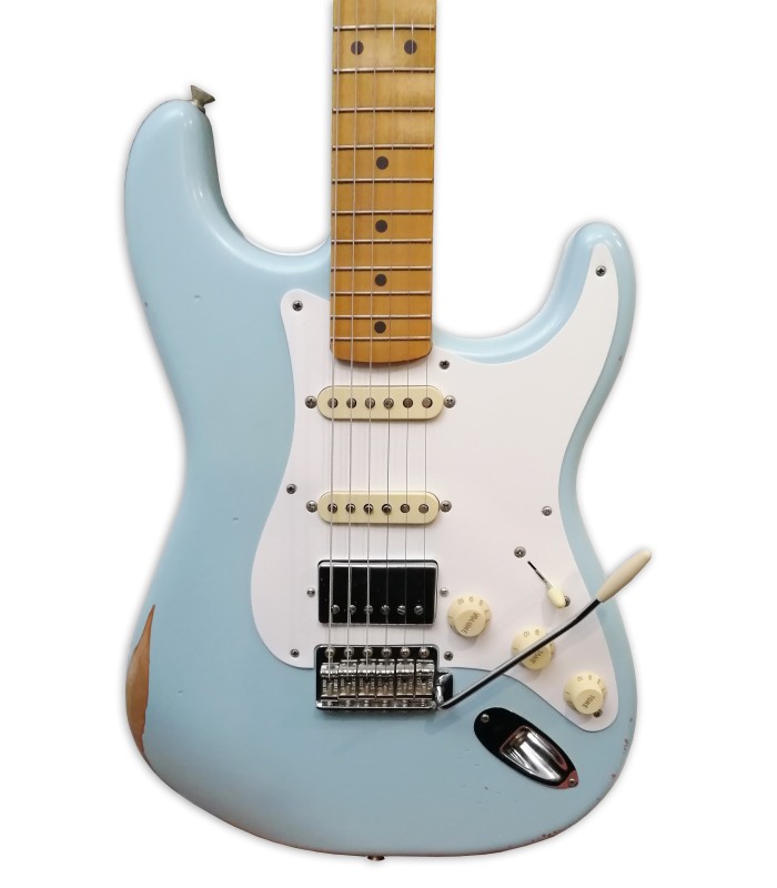 Body and pickups of the electric guitar Fender model Vintera 50S Strat HSS MN Limited Edition Sonic Blue