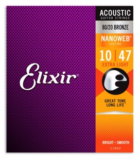 Capa da embalagem do jogo de cordas Elixir modelo 11002 10-47 para guitarra acústica