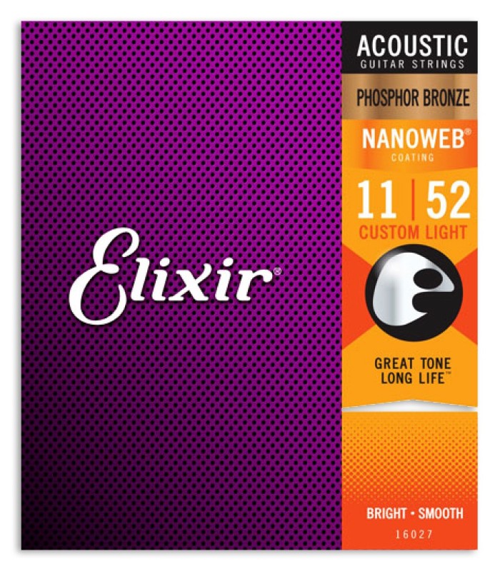 String Set Elixir 16027 Acoustic Guitar Phosphor Bronze Custom Light