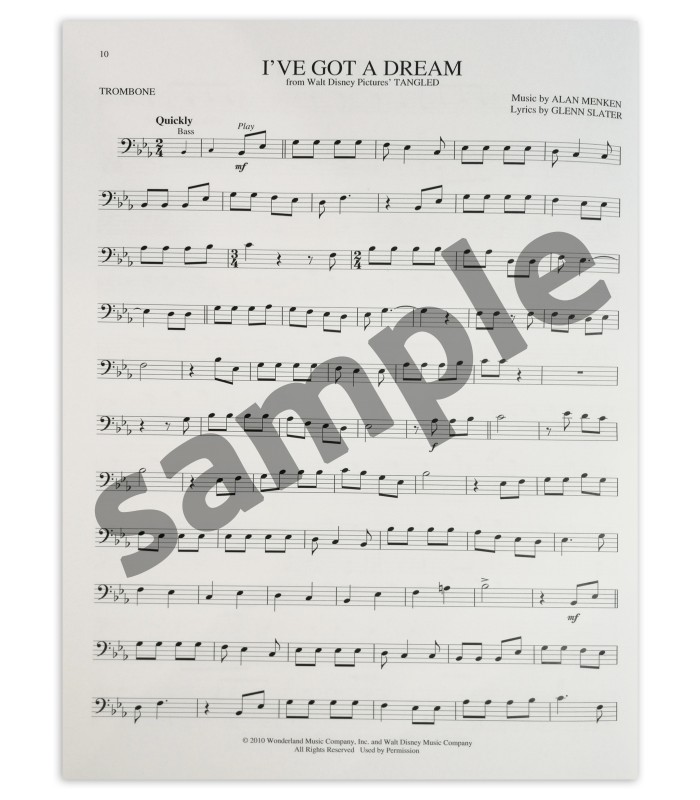 Sample of the Songs from Frozen Tangled and Enchanted for Trombone HL book