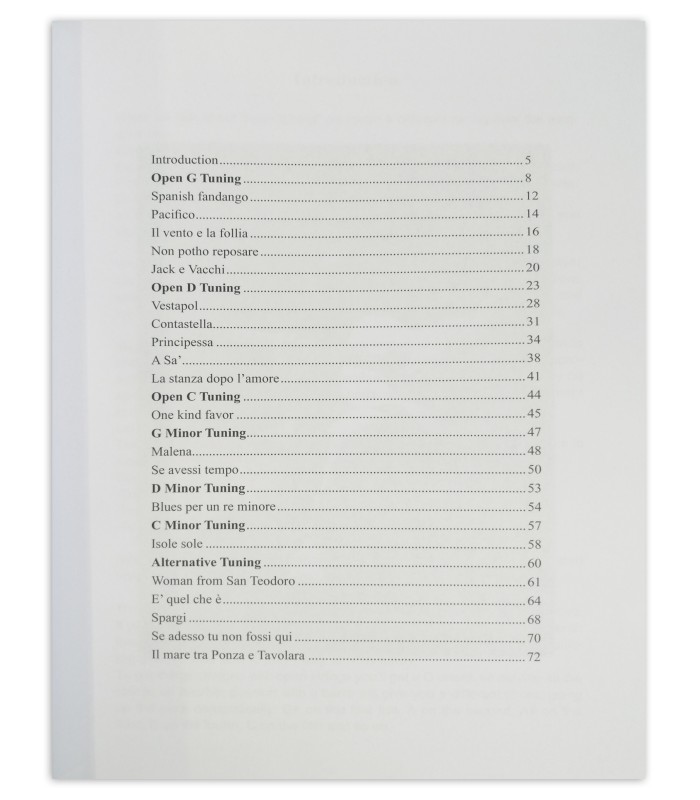 Table of the contents of the Open Tuning Basics Reno Brandoni book