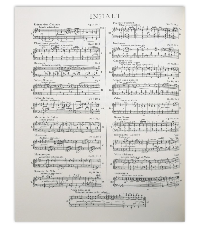 Table of contents of Tchaikovsky Piano Works Vol 2 EP4653 book