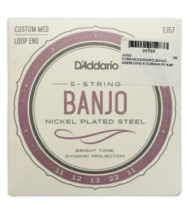 Portada del embalaje del juego de cuerdas DAddario modelo EJ57 para banjo de 5 cuerdas