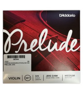 Portada del embalaje del juego de cuerdas DAddario modelo J810 Prelude para violín de tamaño 3/4