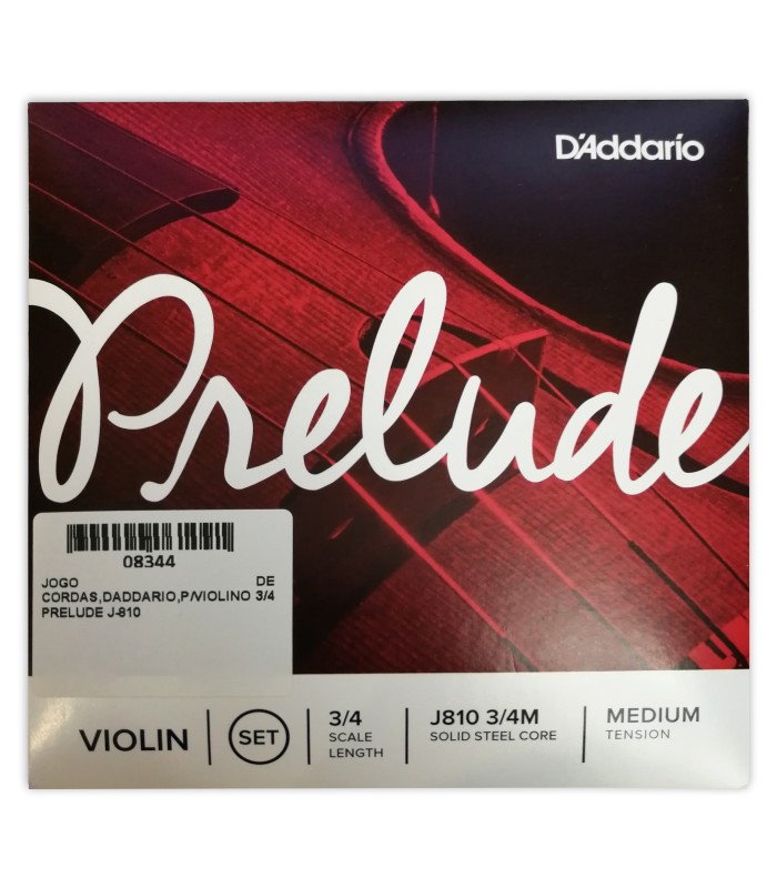 Capa da embalagem do jogo de cordas DAddario modelo J810 Prelude para violino de tamanho 3/4