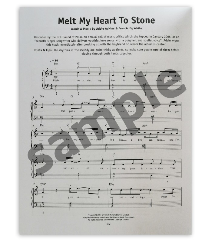 Amostra do livro Adele Easy Piano 27 Songs AM1011340