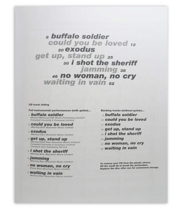 Índice do livro Play Guitar with Bob Marley Book CD AM937739