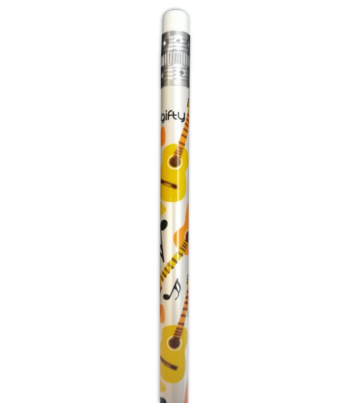 Detail of the eraser and illustration on the pencil Music Sales model Instruments and Notes