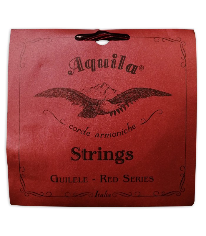 Portada del embalaje del juego de cuerdas Aquila modelo 153C Red Series para guitalele afinación de guitarra clásica