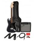 Pack de Guitarra Eléctrica Fender Squier Stratocaster HSS Amplificador 15G Accesorios Charcoal Frost Metallic