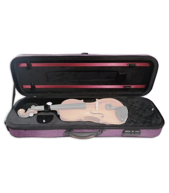 Ejemplo de un violín en el interior del estuche Rapsody modelo City violeta