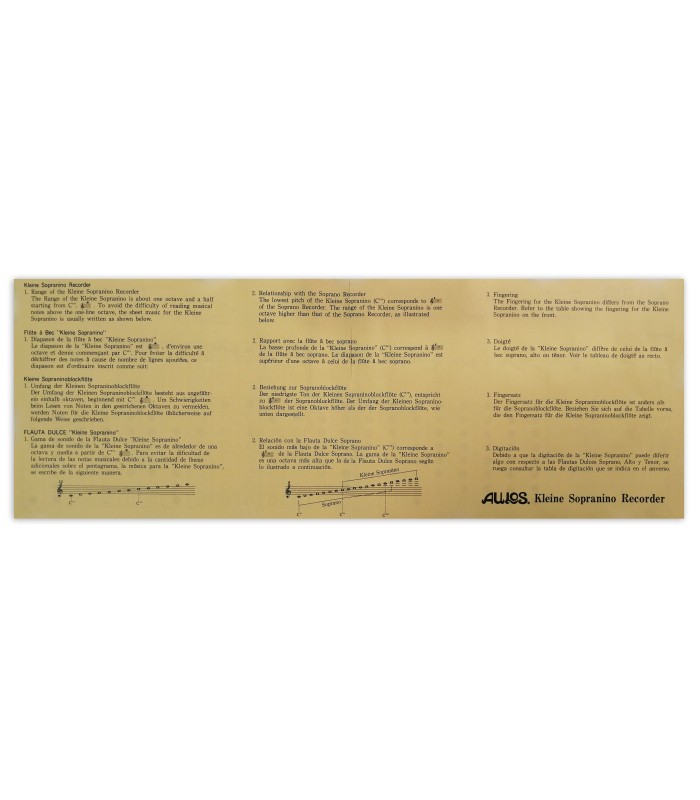 Flyer with information about the recorder Aulos Garklein 501-S