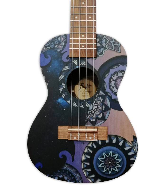 Mahogany top with 'Stardust' illustration of the concert ukulele Flight model AUC-33