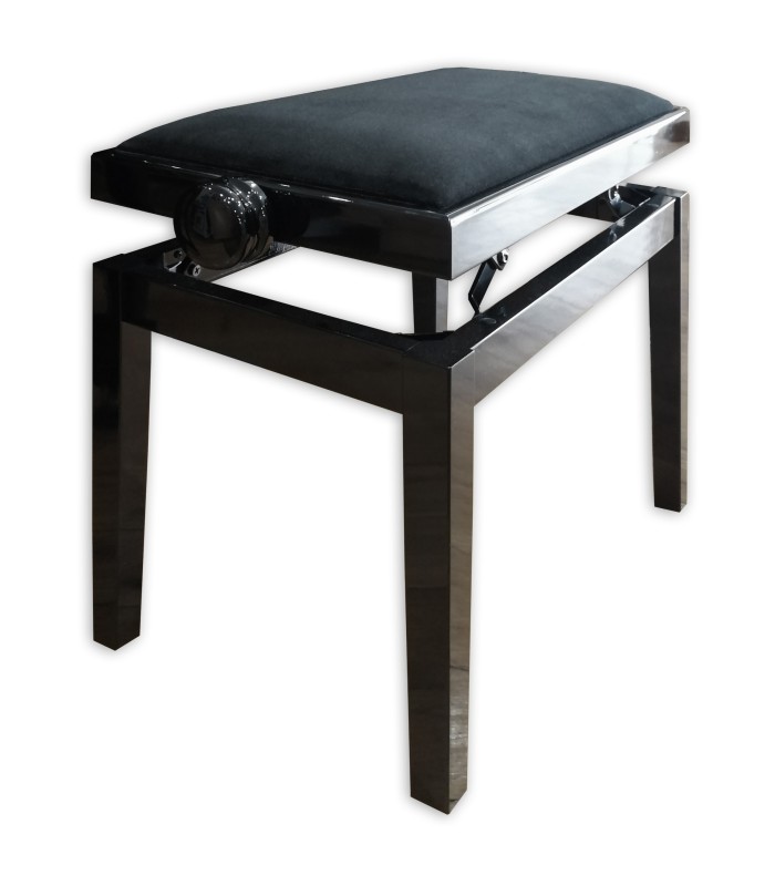 Banco para piano Discacciati modelo 105R 41 09V  con asiento en terciopelo negro y acabado negro pulido