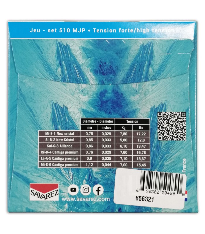 Package backcover of the string set Savarez model 510MJP Creation Cantiga Premium high tension