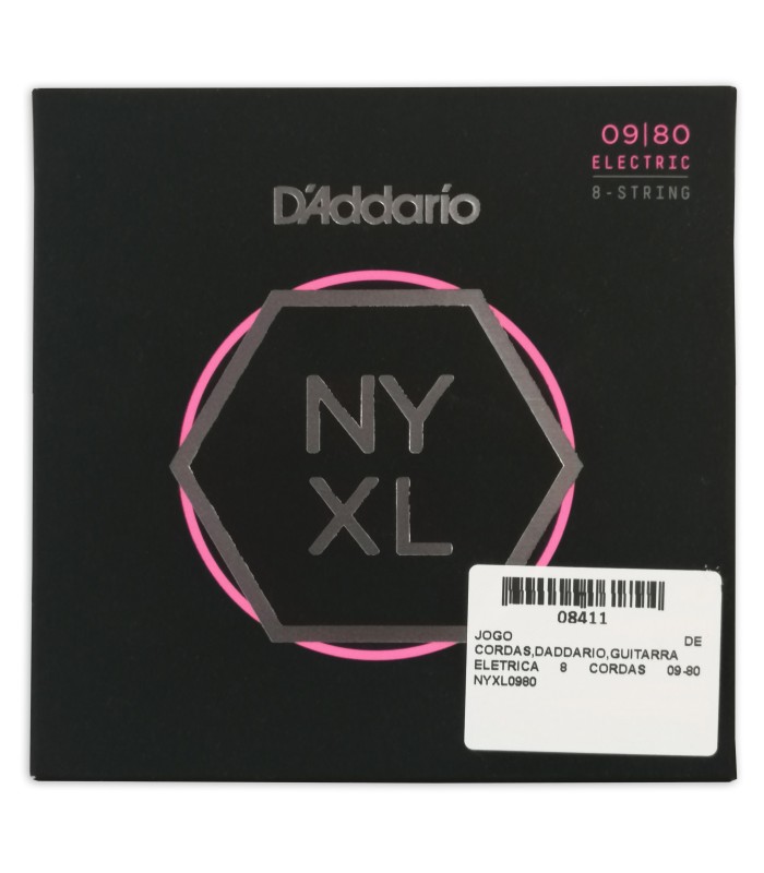 Package cover of the string set DAddario modelo NYXL0980 09 80 for 8 string electric guitar