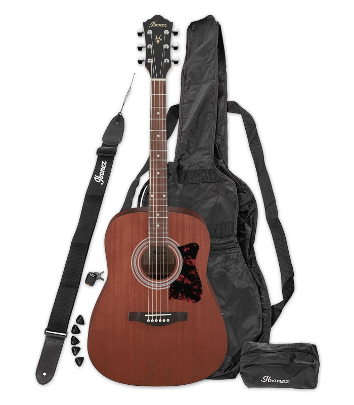 Pack Ibanez modelo V54NJP OPN Jampack con guitarra Folk, funda y accesórios