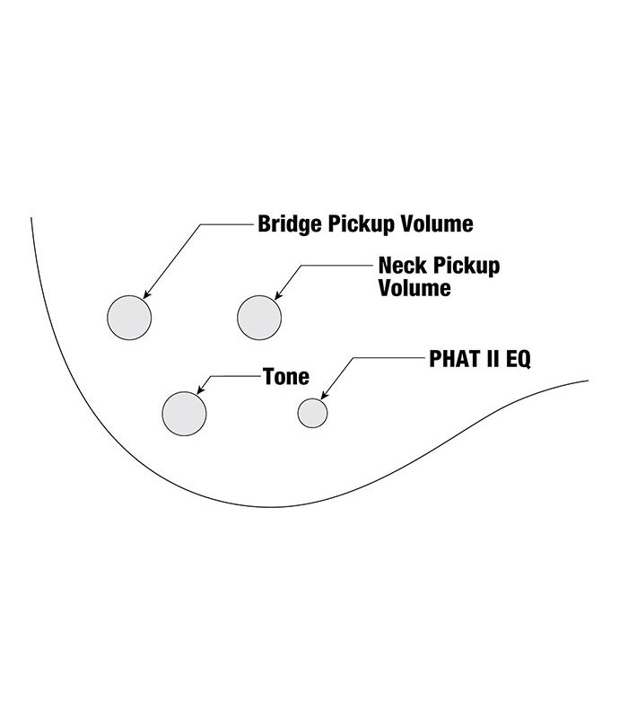 Infografía de los controles de la guitarra bajo Ibanez modelo GSR200B WNF