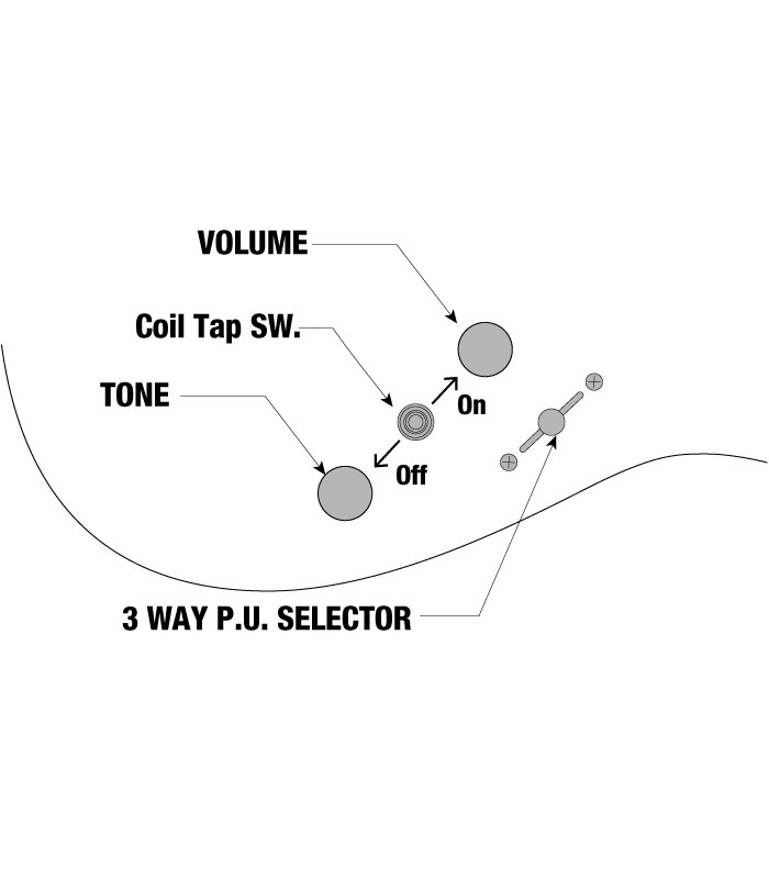 Infografia dos controlos da guitarra elétrica Ibanez modelo RG421HPAH BWB
