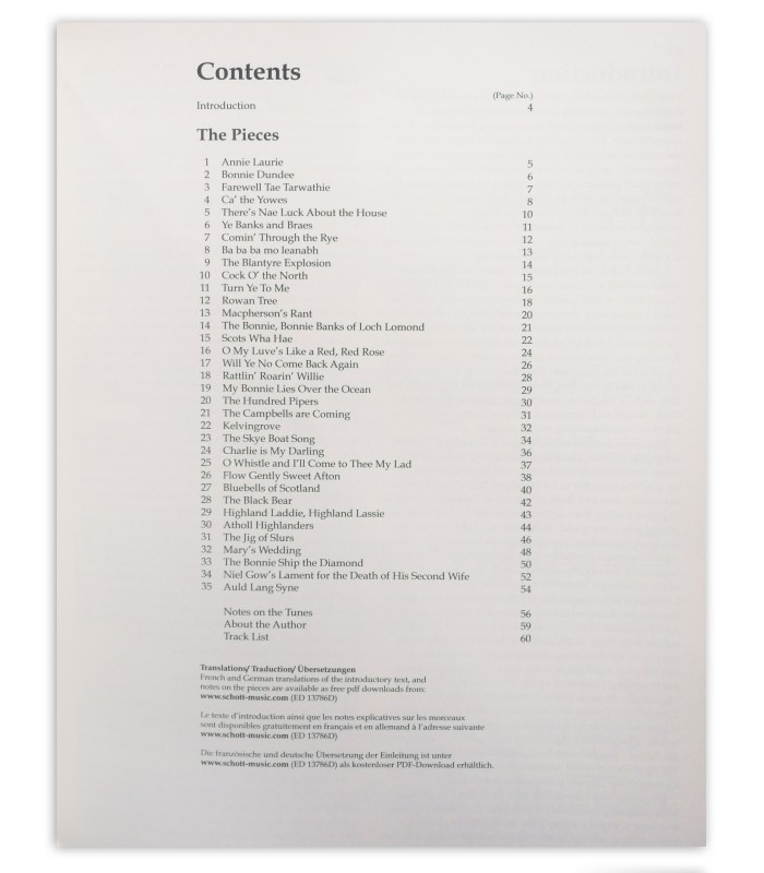 Scottish Folk Tunes for Ukulele book table of contents