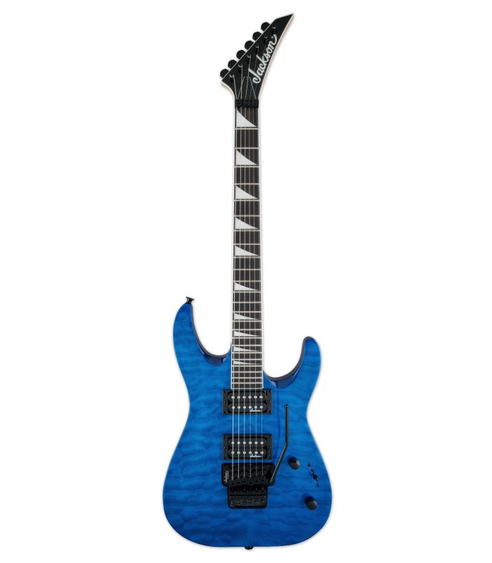 Guitarra eléctrica Jackson modelo JS32Q DKAM Dinky en color azul transparente