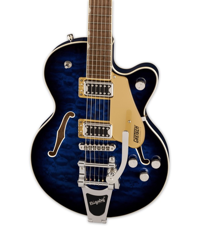 Corpo e captadores da guitarra elétrica Gretsch modelo G5655T Electromatic CB JR Bigsby Hudson Sky